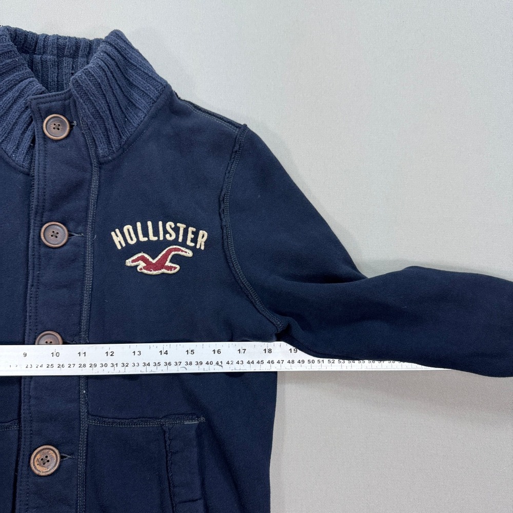 Y2K Hollister Sweater Women's Small Navy Blue Cardigan Mock Neck Button Down - Picture 3 of 6